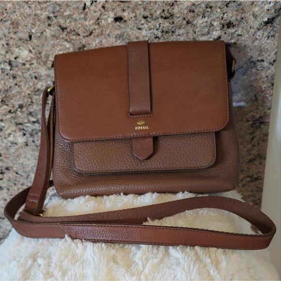 Fossil Tan Leather Crossbody Bag Shoulder Purse - Picture 15 of 16